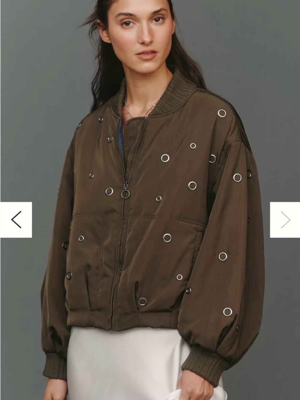 Pilcro Olive Bomber Jacket with Grommet Accents- NWOT